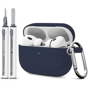 AirPods Pro Case Cover with Cleaner Kit,Soft Silicone Case for Apple AirPod Pro 1st/2nd Generation,AirPods Pro/Pro 2 Case Accessories with Keychain-Midnight Blue