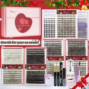 Christmas DIY Lash Extension Kit 1384Pcs D Curl 11 styles Individual Lash with Bottom Lash Clusters Lash Bond and Seal Remover Cleansing Mousse and brush Lash Curler EDual-Ended Brush Tool DIY Eyelash Extensions for DIY Lash Extension Kit