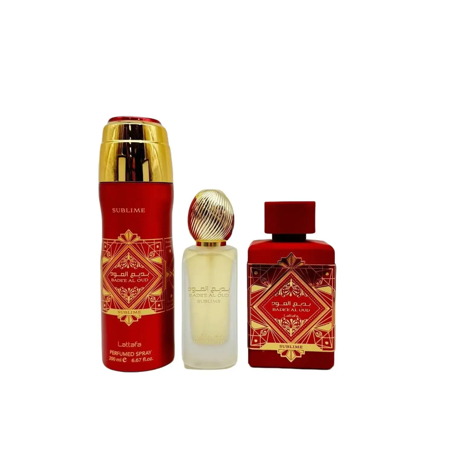 Lattafa | Badee Al Oud | Sublime Gift Set | 50 ML - 200 ML | Eau De Parfum + Perfumed Body Spray | Tropical - Vanilla & Rose