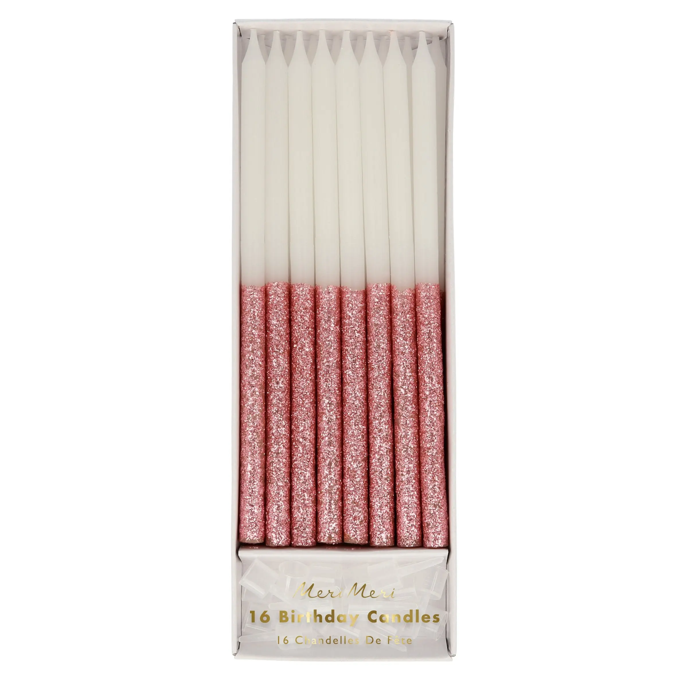 Dusky Pink Glitter Dipped Candles (x 16)