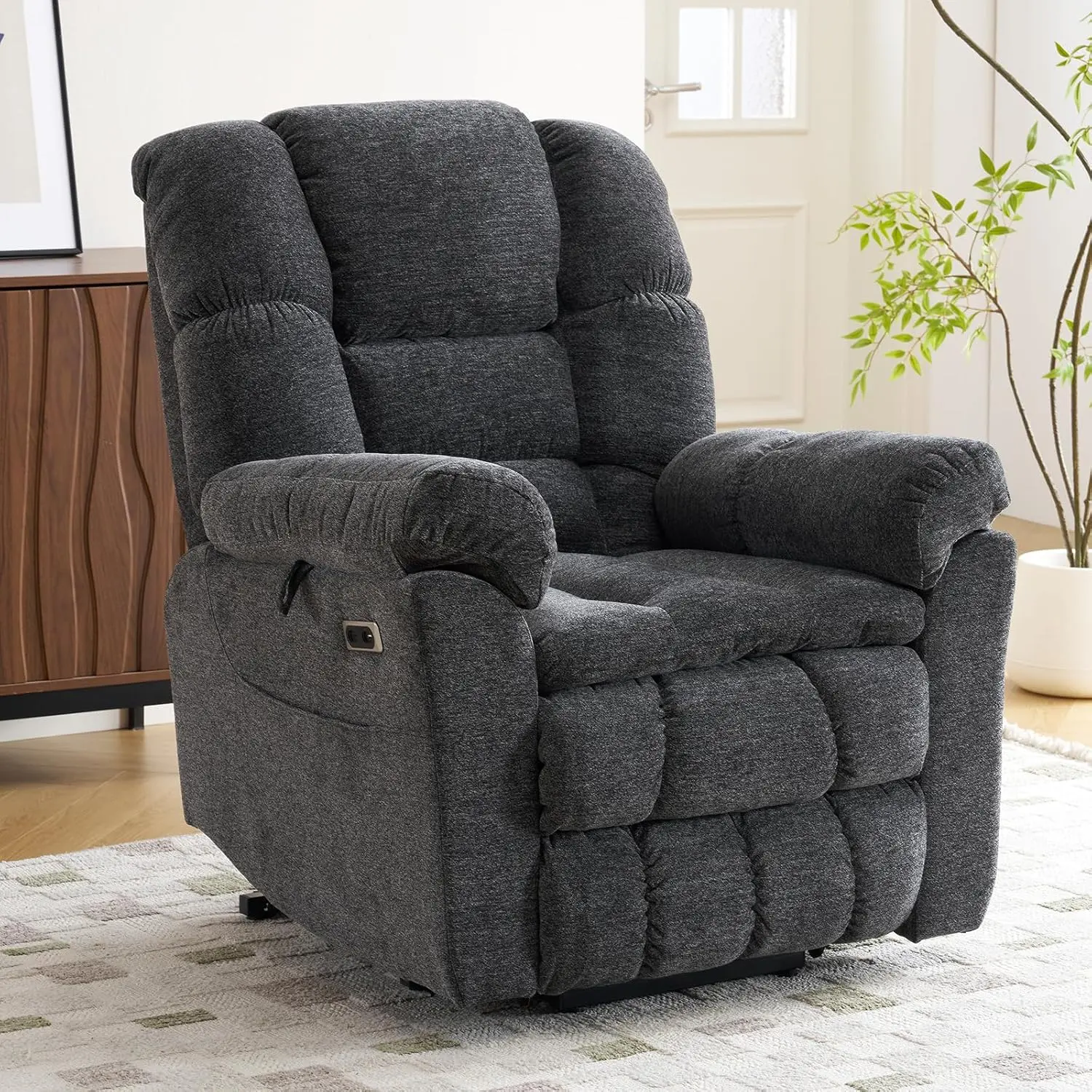 Triple Motor Power Lift Recliner Chair for Elderly with Heat and Massage,Lay Flat Lift Chair with Electric Adjustable Headrest, Infinite Position,Extended Footrest,Dark Grey