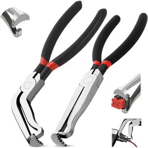 2PCS Electrical Disconnect Pliers Set, Electrical Connector Pliers for Cars, Automotive Disconnect Tool with Non-Slip Handles for Fuel Line, Push Tab Style Plugs (Straight & 60° Bend)