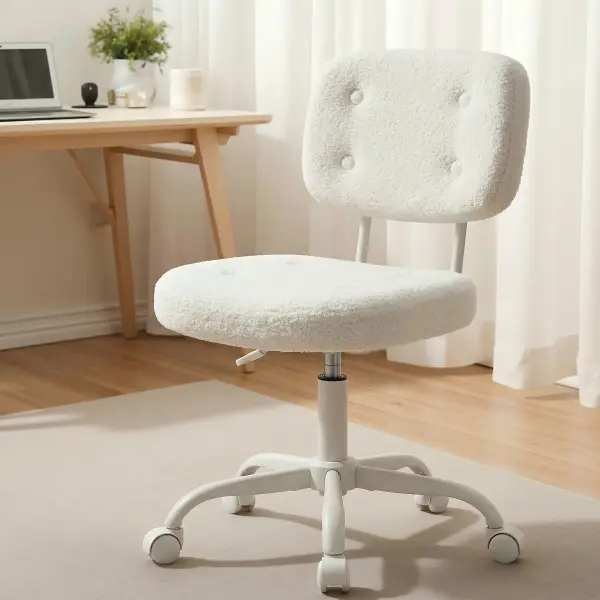 Anygod Teddy Fleece Compact Vanity Chair for Girls - Height-Adjustable, Armless, 360° Swivel Indoor Furniture with Comfortable Casters, Ideal for Vanity Makeup, Small Spaces, Chair For Vanity