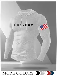 Men's Cartoon Print Long Sleeve Hooded T-Shirt, Casual Fitted Moderate Fabric Gym Workout Top for Fall