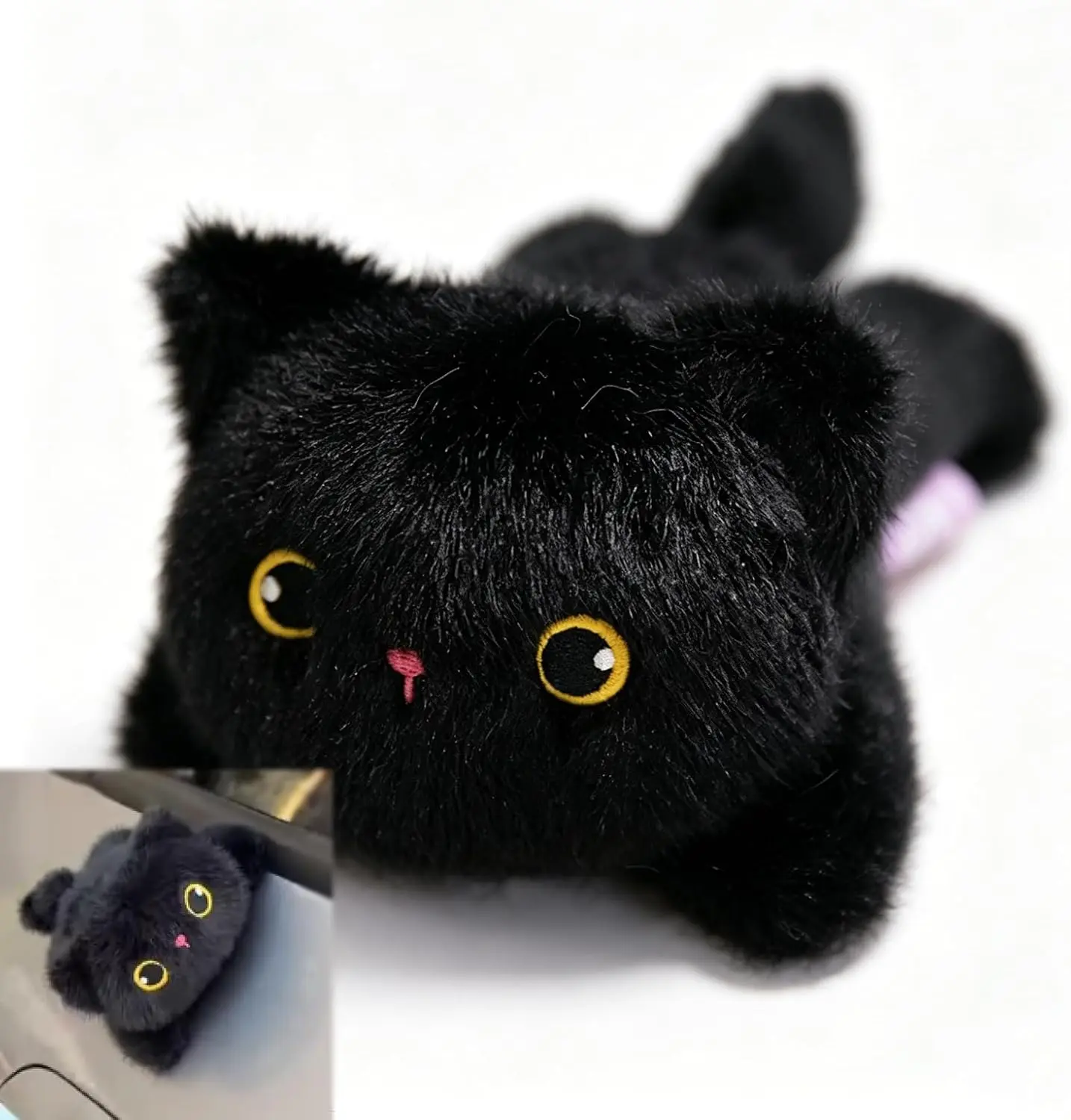 Magnetic Plush Cat Car Decor, 14cm Kawaii Stuffed Animal Ornament for Car Exterior, Cute Magnetic Decoration for Dashboard, Side Mirror, Refrigerator, Locker, for Cats Lovers (Black Cat)