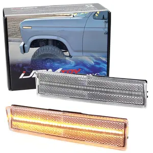 iJDMTOY Semi-Clear Lens Amber Full LED Strip Front Side Marker Lights For Ford 1980-1986 Bronco F150 F250 F350, Powered by 50-SMD LED