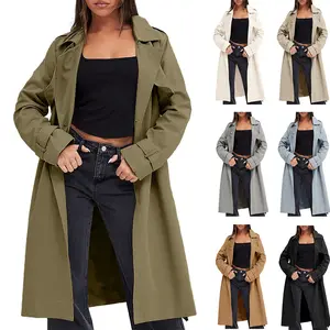 Women's Double-Breasted Trench Coat - Feminine Fitted Minimalist Elegance Style, Long-Sleeve Windproof Overcoat with Belt, Pockets, Dress-Casual Design
