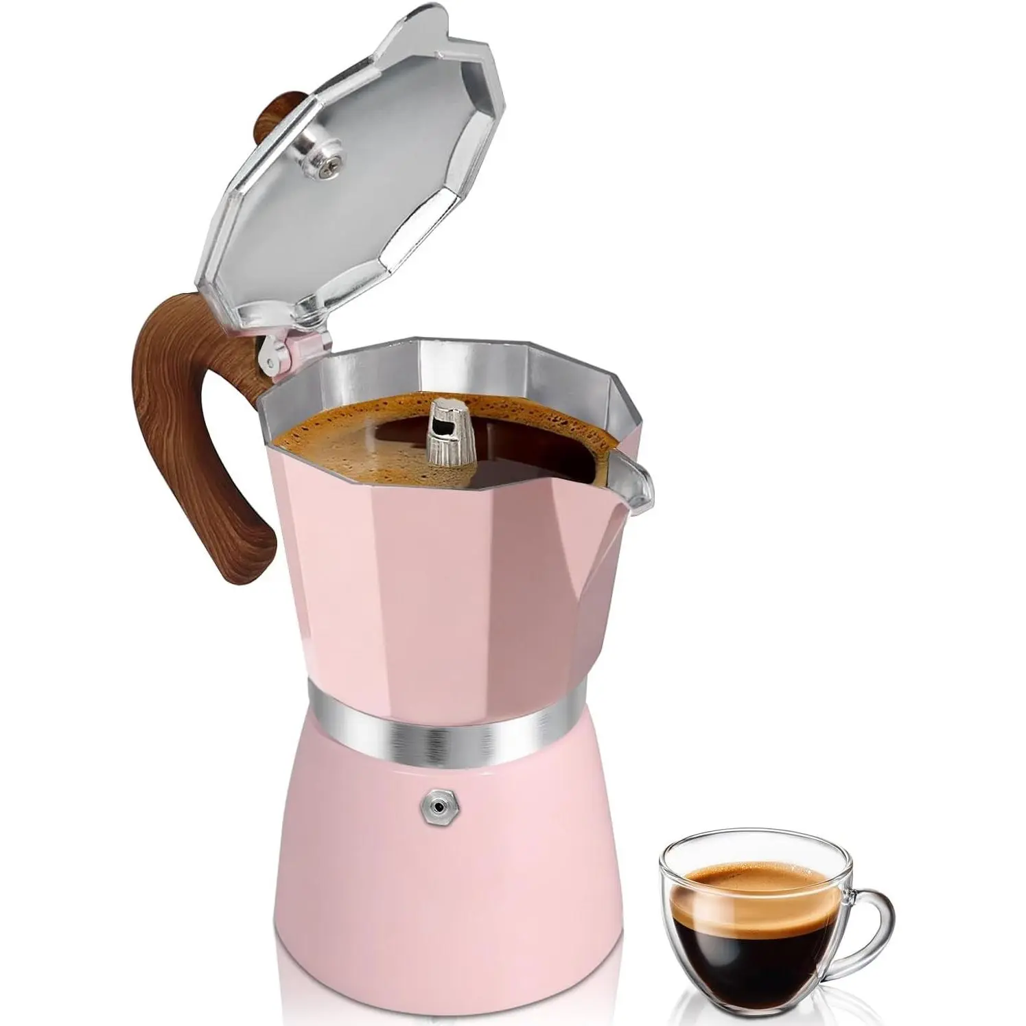 Coffee Maker Stovetop Espresso Maker 6 Cup Aluminum Moka Pot Percolator 10oz 300ml Easy Brewing for Electric Ceramic Stoves Home Camping Italian Cuban Café Classic Pink