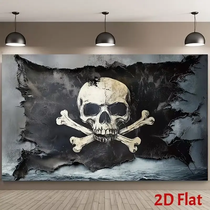 2D Flat Banner 1pc, Pirate Skull Jolly Roger Flag Background Cloth, Party Decoration, Skull Crossbone Design, Home Decor, No Power Needed