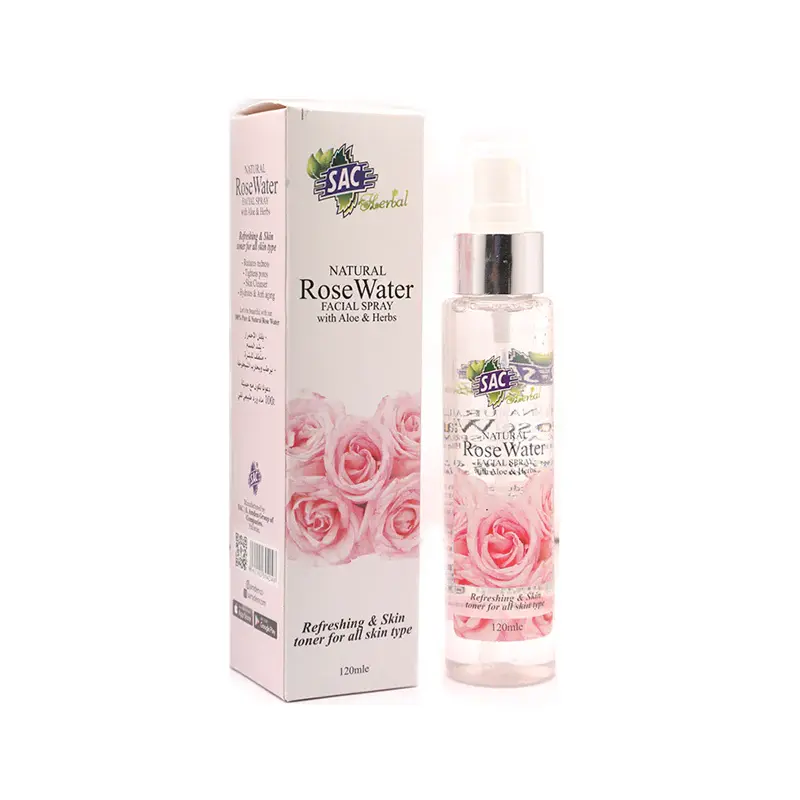 Sac Natural Rosewater Facial Spray with Aloe & Herbs (120ml Bottle) - Hydrating, Soothing, Lightweight Scented Mist for All Skin Types, Makeup Prep, Dewy Skin, Balanced pH, Unisex Herbal Eau de Parfum for Valentine's Day, Plant Based