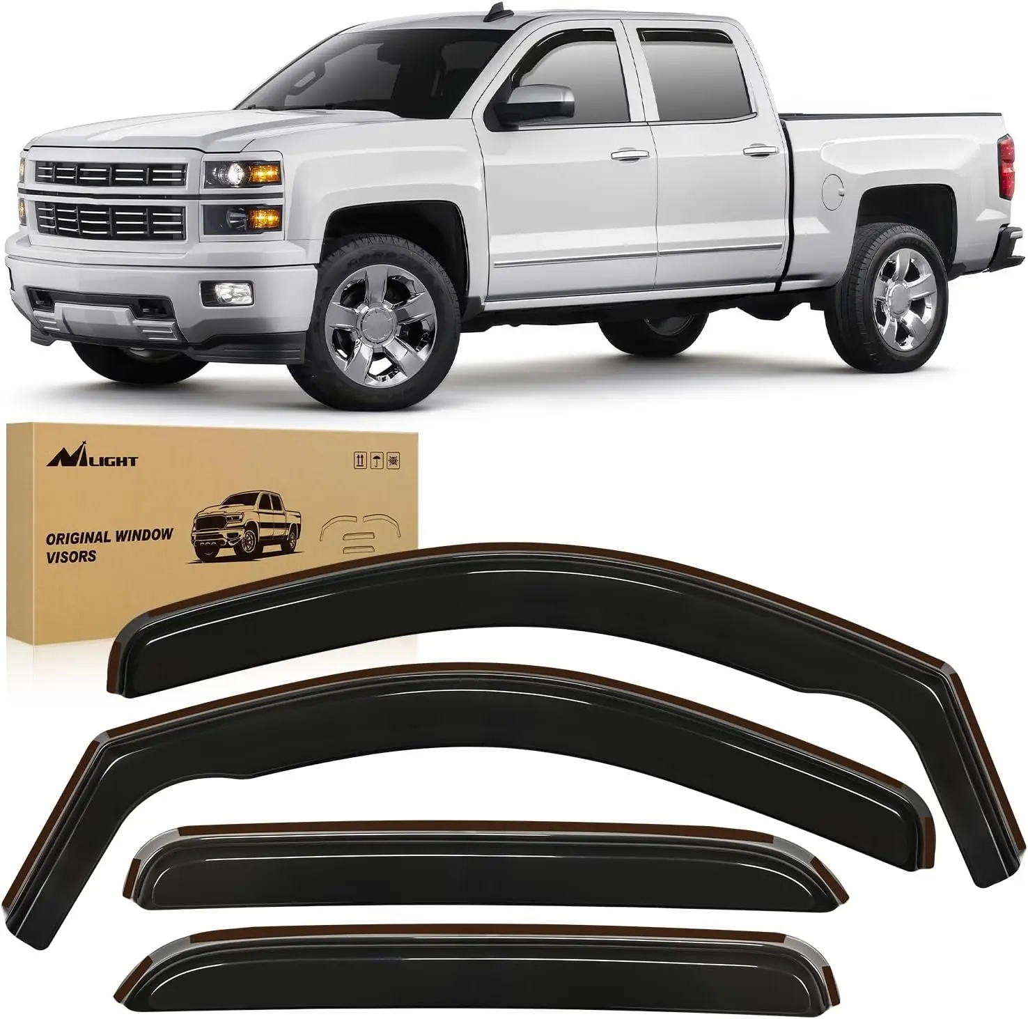 Nilight Shatterproof Acrylic In-Channel Auto Accessories Sun Visor Rain Guards - Aerodynamic All-Season Rain Deflection Cover, Custom-Fit for Chevy Silverado 1500/Avalanche 2007-2013, GMC Sierra 1500/2500-3500HD, Yukon XL Crew Cab Exterior Trim, Automotiv