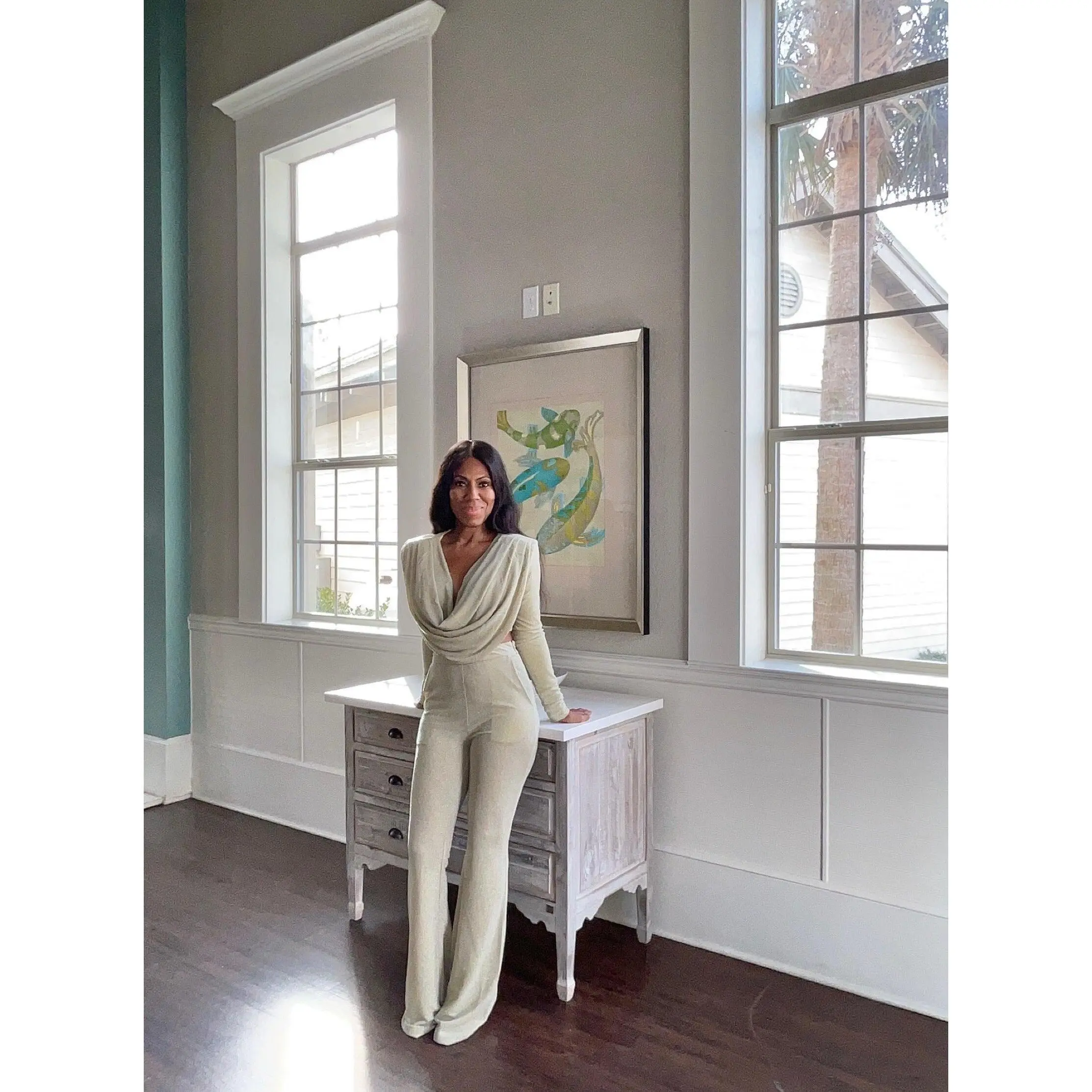 Pale Yellow Glitter Flare Trouser Set