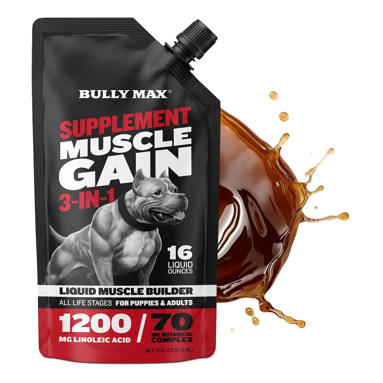 Bully Max 3-in-1 Liquid Dog Muscle Builder Supplement for Puppy and Adults Dogs - Dog Vitamins for Small & Large Breeds - Vet-Approved Dog Supplement