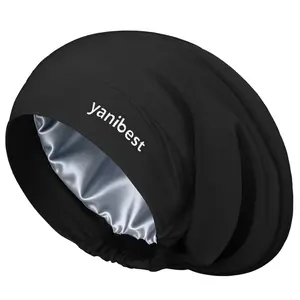 YANIBEST High Elasticity Large Smooth Satin Bonnet - Double Layer Heatless Hair Cap for Daily Haircare, Textured Hair, Women Men Slouchy Beanie