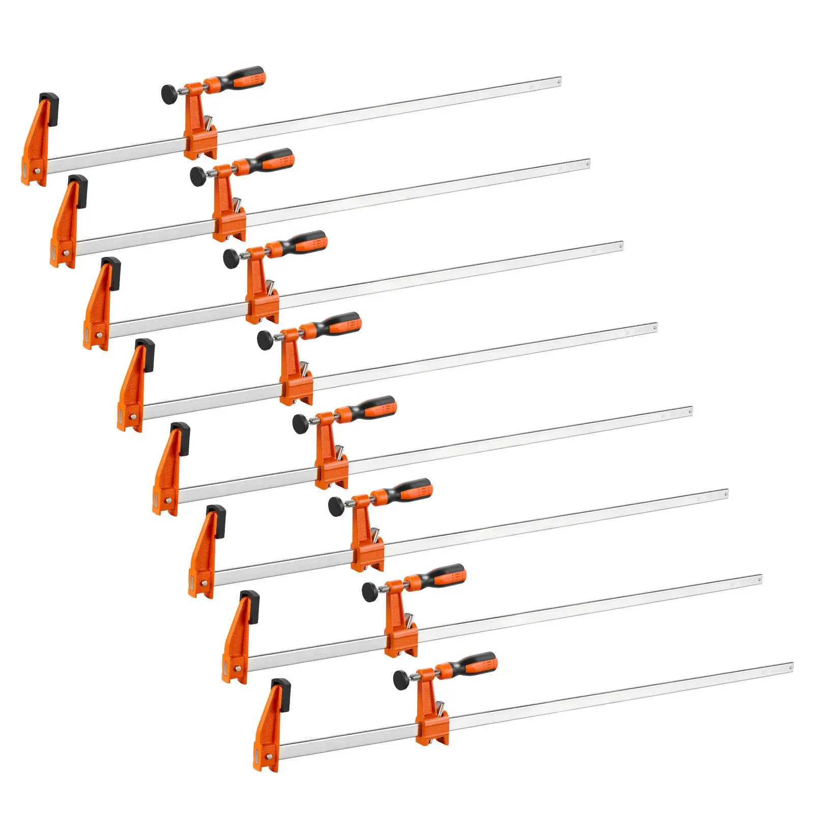 VEVOR 8 Heavy Duty Secure F Bar Clamps (36 in), 600 lbs Clamping Force, Cast Iron & Carbon Steel, Ergonomic Easy-to-Use Handle, Plastic Pad, Self-Locking Latch, Raised End Stop, User Manual Included for DIY Woodwork Enthusiasts