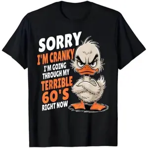 Vintage Retro Graphic T-Shirt - Funny Grumpy Duck Design with "Sorry I'm Cranky" Slogan - Soft Cotton Crew Neck Tee for Casual, Parties & Casual Attire - Shirt with Text - Machine Washable, Duck T Shirt