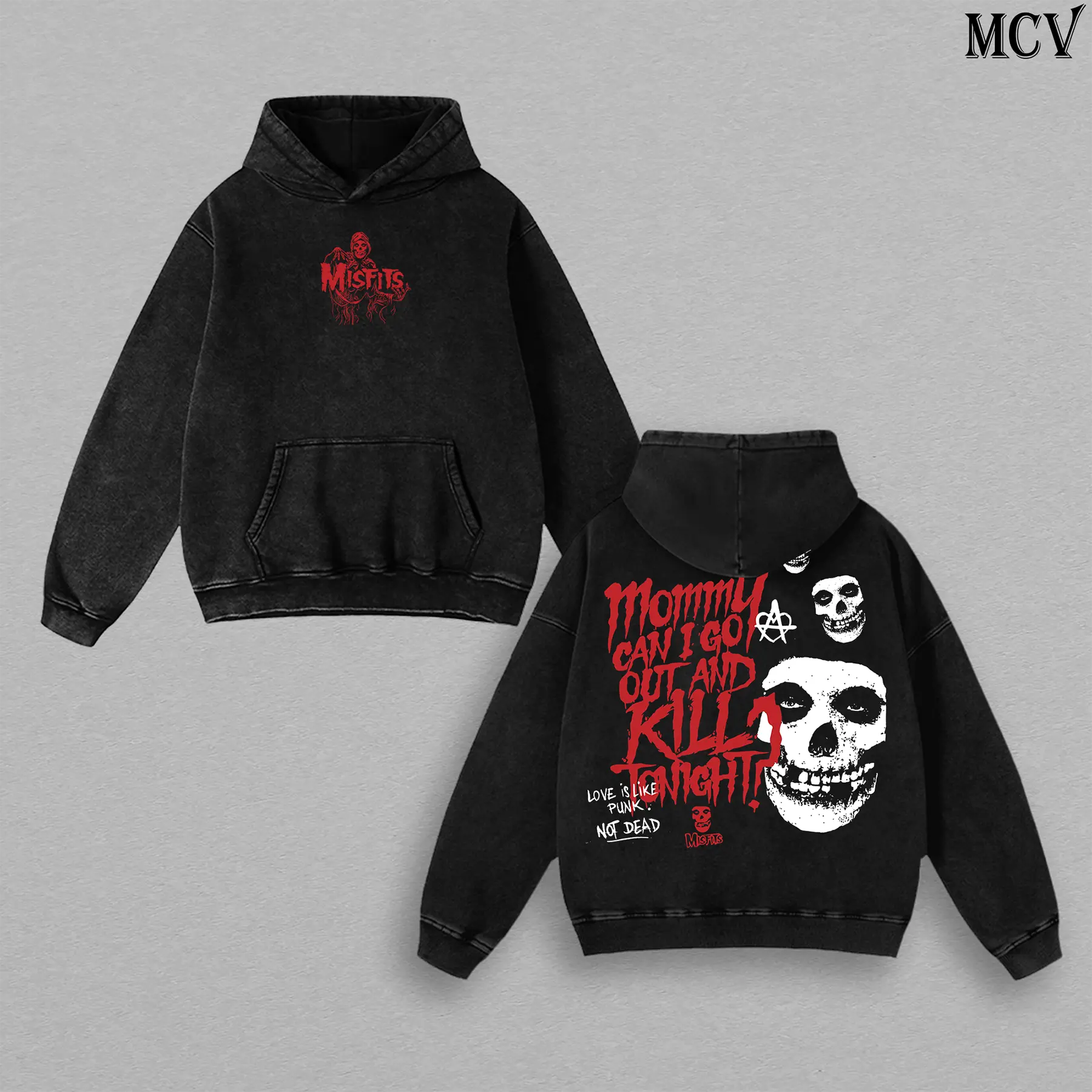 Misfits Band Hoodie Washed – Mommy Can I Go Out And Kill Tonight Vintage Heavy Cotton Oversize Unisex Horror Punk Graphic T-Shirt, Misfits Hoodie & Sweatshirt Retro Punk Rock Streetwear Concert Tour Fan Merch Collector Top for Men and Women Fans