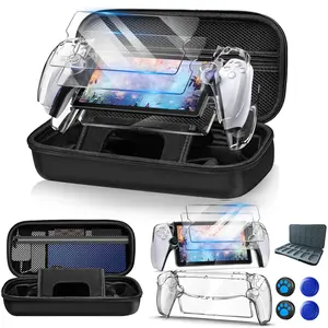 12-in-1 Accessories Kit with Protection for PlayStation Portal Remote Controller with Clear Skin, PS5 Portal Hard Carrying Case, Includes 2 Screen Protectors, 4 Thumb Grips, 1 Game Card Case & 1 Stickers Application Tools, Thumbstick Grips