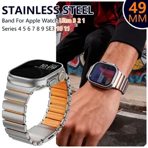 Stainless Steel Band for Apple Watch Ultra 3 Series 11 10 9 8 7 SE 44 45 46 49mm Magnetic Silicone Bracelet Straps