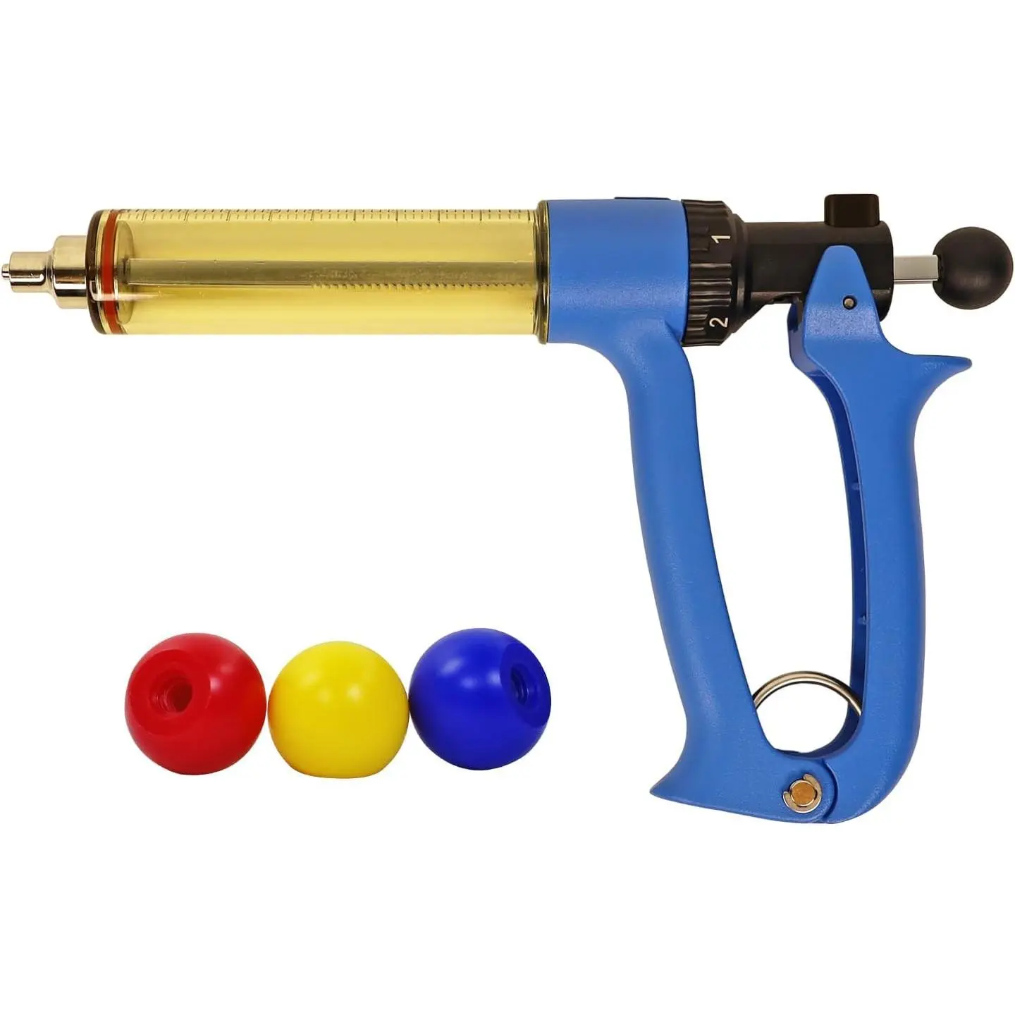 50ML Semi-Automatic Farm Livestock Syringe Work Tool with Extra 3 Colored Piston Rod Knobs, Adjustable Continuous Repeating Luer Lock Supplies for Cattle, Pig (Stainless Steel Construction)