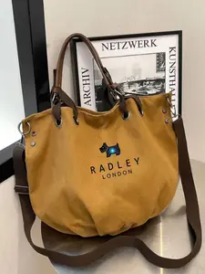 Radley London Cyberpunk West Highland Terrier Canvas Tote Bag, Vintage British Style Shoulder Bag, Leather Handles, Adjustable Strap, Casual Tote Bag
