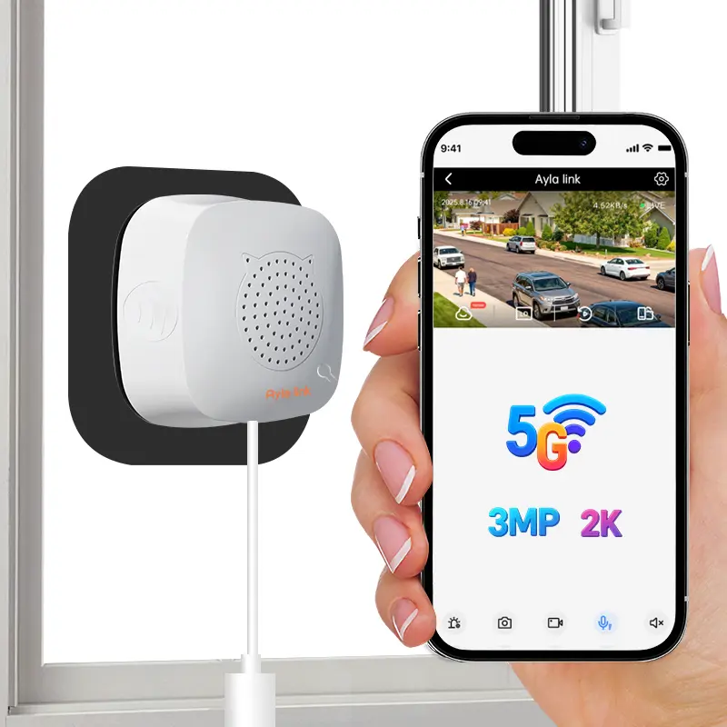 Ayla Link 3MP 2K Window Security Camera, Color Night Vision, Auto Zoom, 2.4GHz/5GHz WiFi Indoor Camera for Home Security, Person & Motion Detection, SD Card Storage (Not Included), 24/7 Recording, Easy Setup