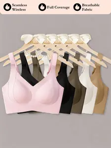 Women's Seamless Wireless Bra, Soft Comfy Bra, Elegant Full Coverage Push-Up Design, No Steel Ring, Smooth Soft Breathable Fabric, All-Year Comfort