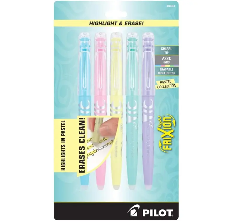 Pilot FriXion Light Pastel Collection Erasable Highlighters, Chisel Tip, Highlighter Pens, Assorted Color Inks, 5-Pack