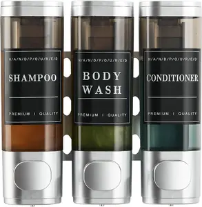 3-Chamber Luxury Shower Dispenser - No Drill Wall-Mounted Transparent Bathroom Organizer for Shampoo, Conditioner & Soap - Hotel-Grade Large Capacity, Silver Home Goods Bottles