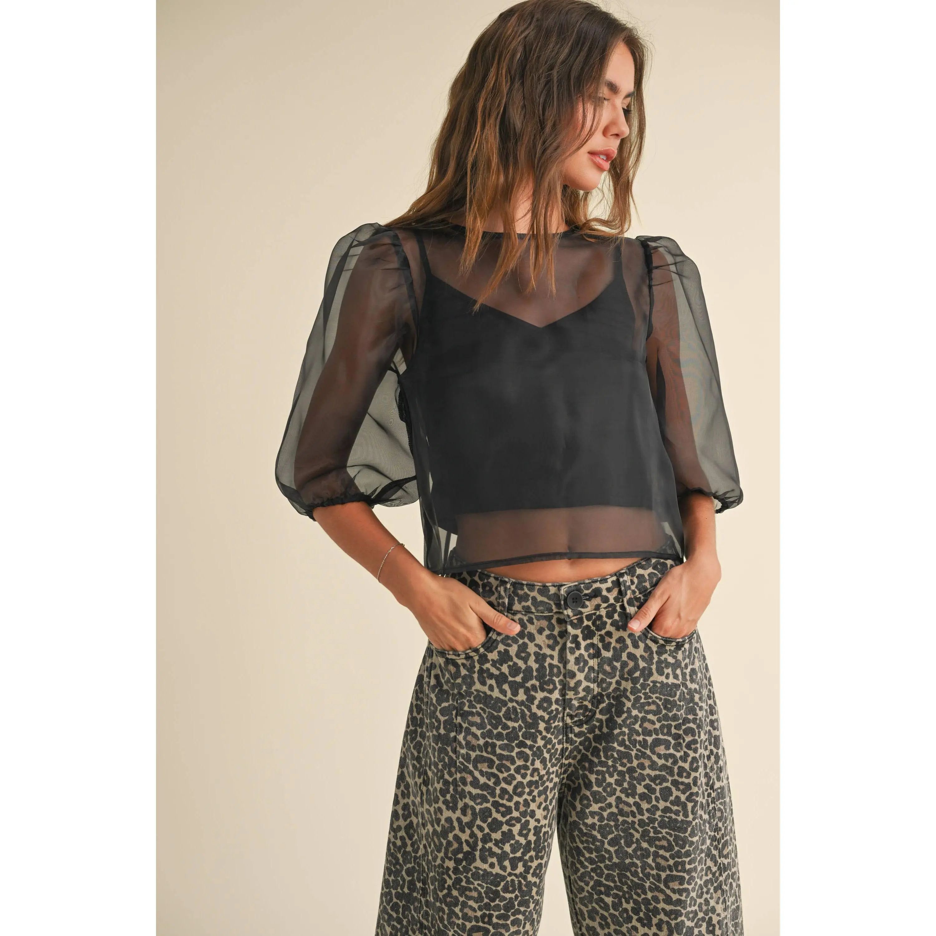 SHEER FABRIC WITH LINING BLOUSE