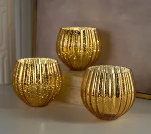 Set of 3 Illuminated Ribbed Mercury Glass Mini ROse Bowls