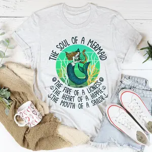 The Soul Of A Mermaid T-Shirt - Cotton Fabric, Soft Feel, Printed Design Featuring a Mermaid & Lifelong Themes, Women's Top