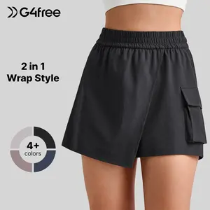 G4Free 2 in 1 Wrap Style Women Tennis Skorts Wide Leg Elastic Waist Hiking Shorts Workout with Cargo Pocket