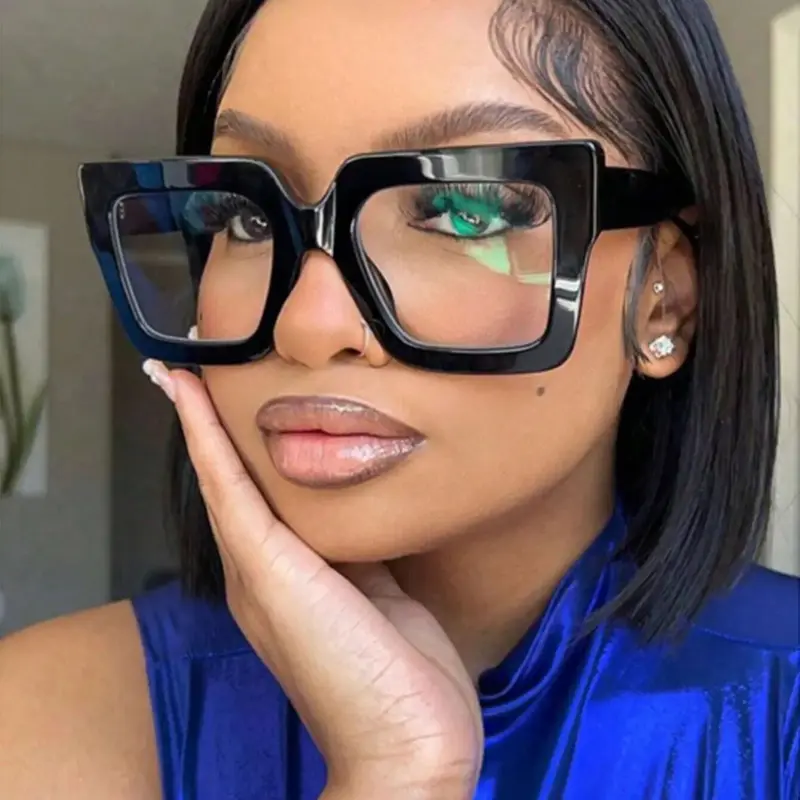 Women's Square Oversized Frame Glasses, Square Fashion Glasses, Metal Hinges, Anti-Blue Light, Casual Style, Stylish Square Frames, Perfect for Office & Photography Use