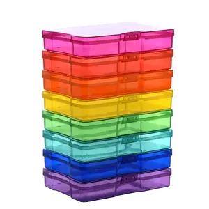 Colorful Plastic Photo Storage Box with Flip Cover, Dividers and Multi Compartment Design, Color-Coded Picture Organizer, Ideal for Photos, Craft Materials, Memory Boxes, Collapsible Stackable Storage