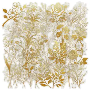 Plant Pattern Stamp Sticker, 50pcs/set Gold Foil Plant Series Sticker, Decorative Sticker for Craft, Scrapbooking, Journaling, Gift Wrapping, Art Stickers, Floral Pattern Sticker, Sticker Packs
