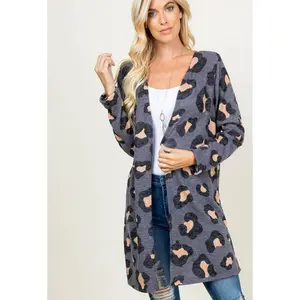 SLATE BLUE/GREY LEOPARD PRINT OPEN CARDIGAN