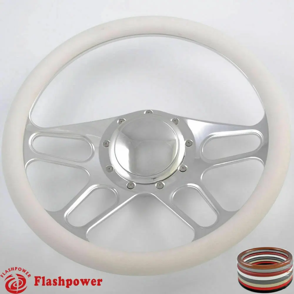 15.5 in Aluminum Billet Steering Wheel Half Wrap Restoration Cover - Automotive Car Accessory for Chevy Classic Cars, Mirror Polish, Full Piece, Compatible with Aftermarket 9 Bolt Adapters, Steeringwheel Cover