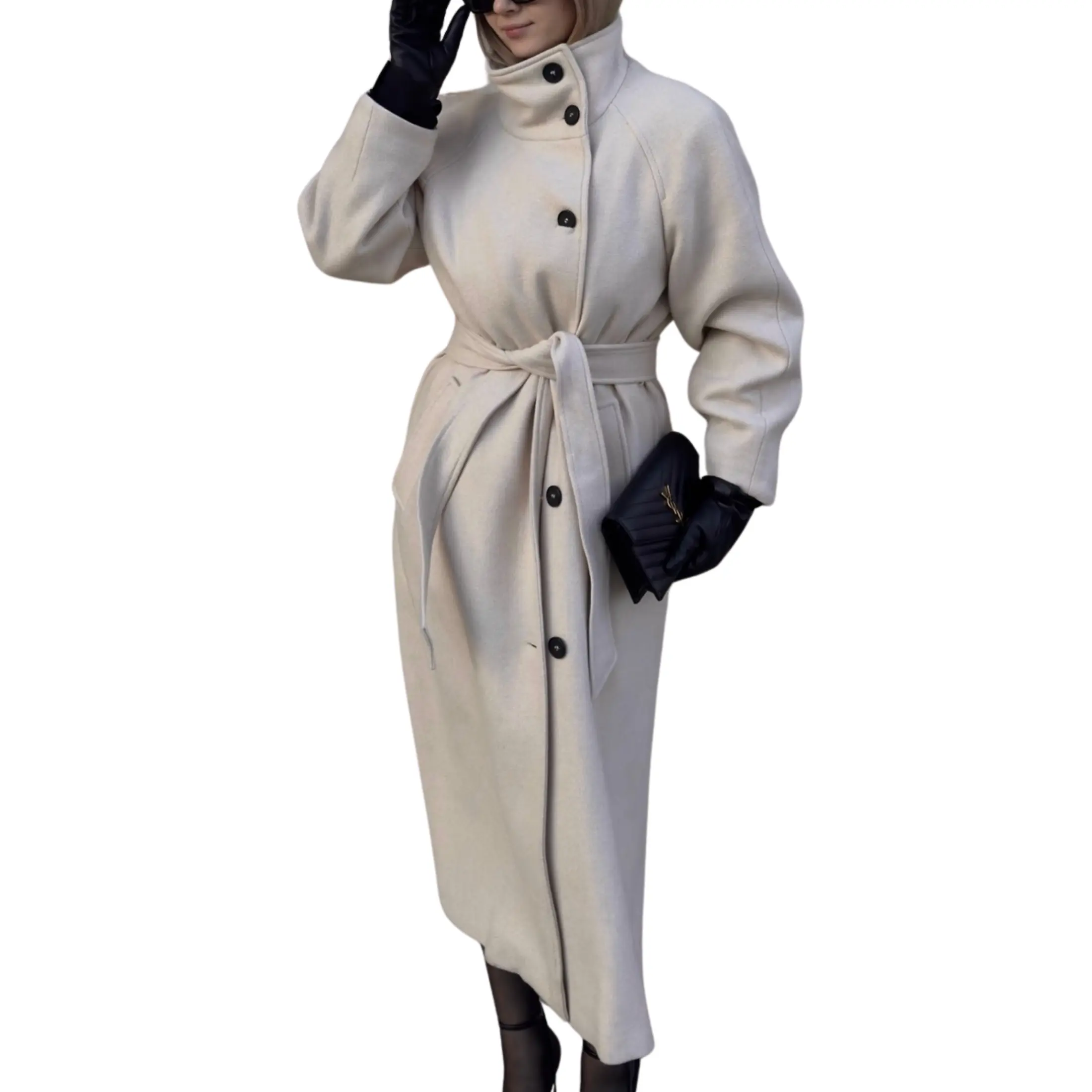 YeeZaa Women's Long Cashmere Coat Casual Oversize PeaCoatsSingle Breasted Lapel Trench Coat Classic Fall Winter Outerwear