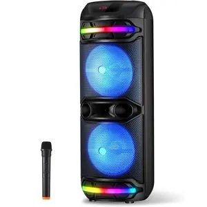 Dual 12" Bluetooth Speakers With Wireless Microphone LED Lights 12 Inch Woofer Protable Party Speaker Rechargeable Remote Control USB TF FM AUX TWS DJ