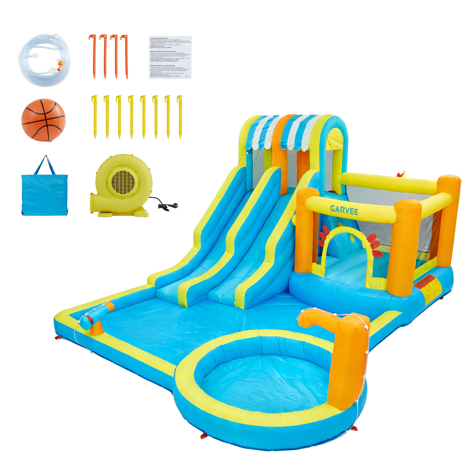 GARVEE 23FT Inflatable Water Slide Park – Dual Racing Slides Bounce House with Splash Pool, Climbing Wall, Water Guns for Kids Backyard Outdoor Summer Fun