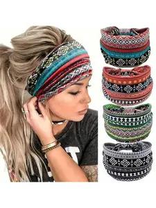 4pcs Boho Chic Wide Headbands For Women - Sweat-Wicking, Lightweight Yoga & Sports Hair Bands With Vintage Prints