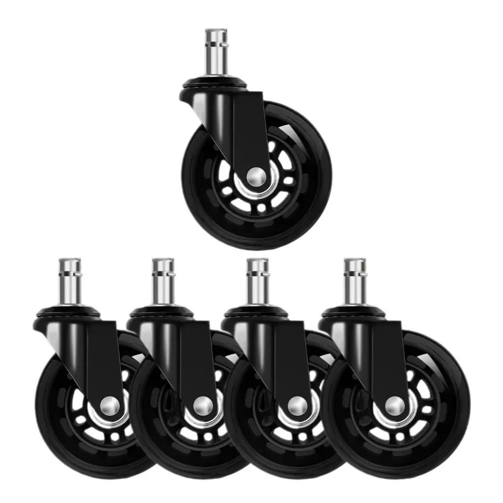 Office Chair Wheels Replacement Rubber Caster, Set of 5, 3" Rollerblade Castors for Hardwood Floors & Carpet, Universal Fit for Most Chairs