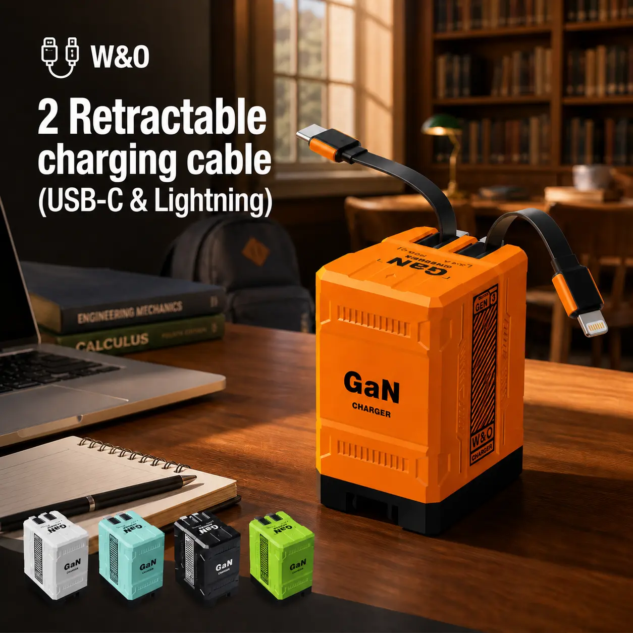 【Back to School】2 in 1 GaN Charger(Type C/Lightning) | Wall Charger | Retractable Type-C Cable + Foldable Plug | Dual Smart Charging Ports | Travel Charger for iPhone | Gift Under $20 Smartphone Electronic Device Cellphone charger