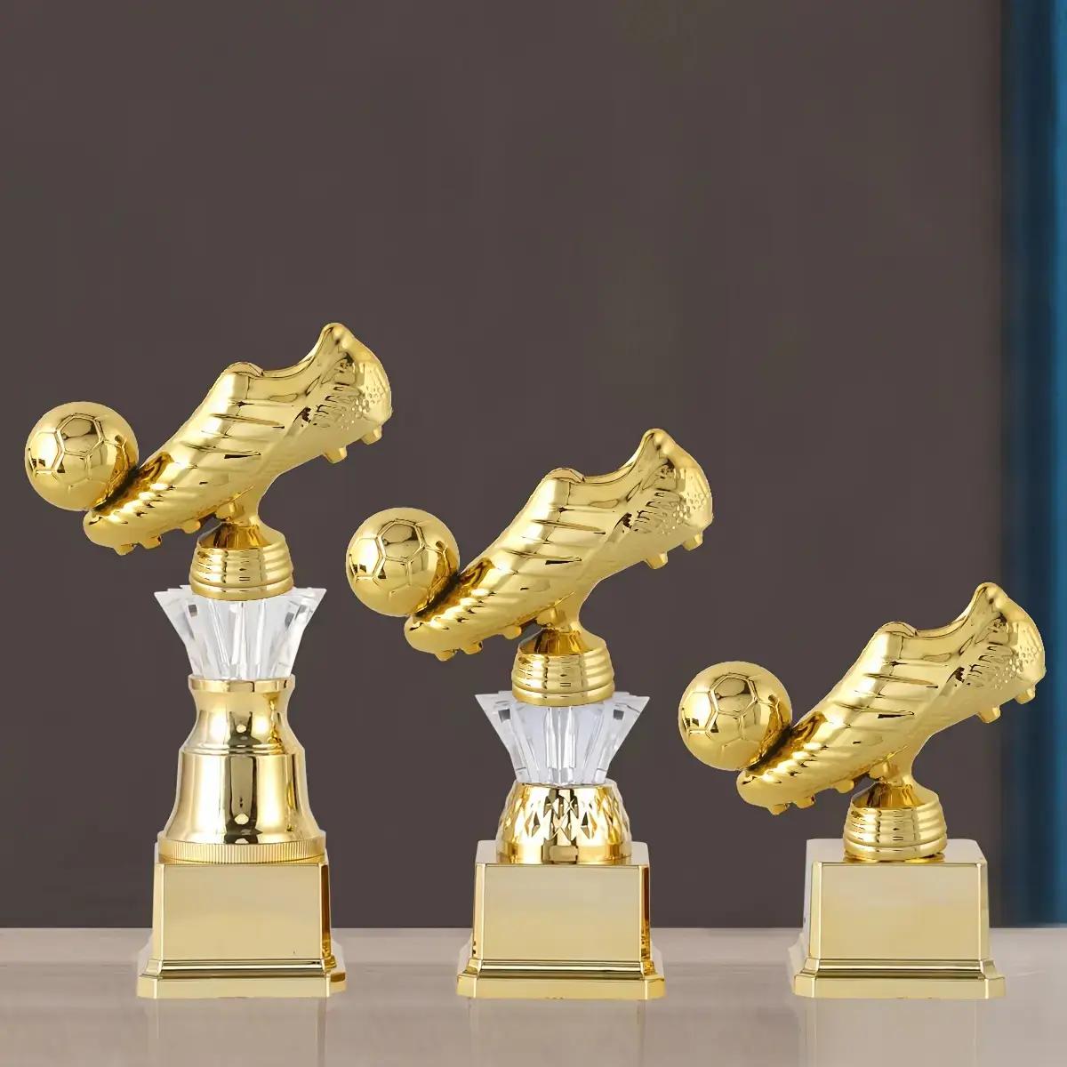 Golden Soccer Trophy for Players League Prize, Home Decor Statue with Crystal Base and Detailed Soccer Boot Design, Sports Event Souvenir Gift, Soccer Trophies