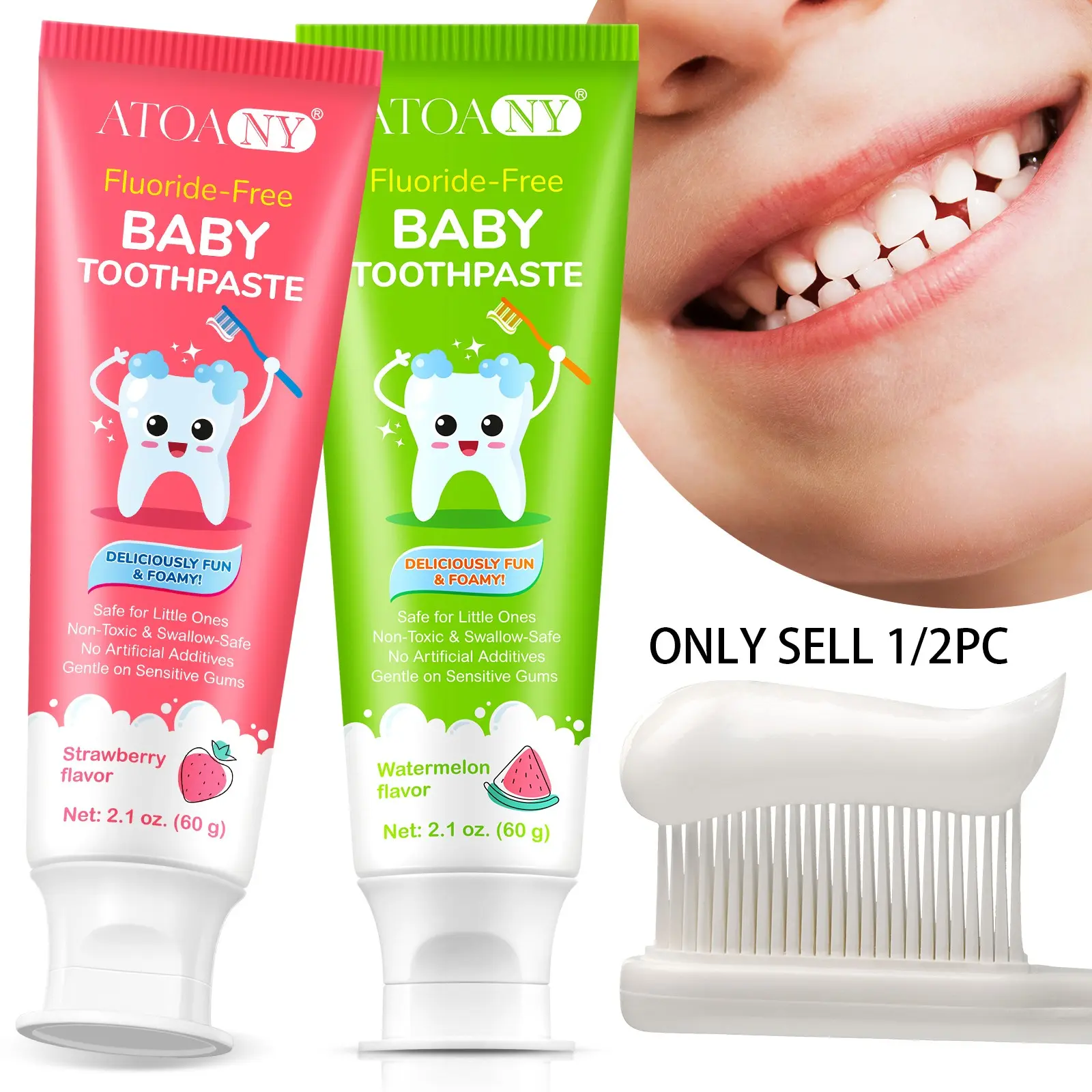 ATOANY Fluoride, Oral Care Toothpaste, Offer strawberry flavor and watermelon flavor. Two flavor options are available. It helps maintain oral hygiene on a daily basis and cleans the mouth. Toothpaste Oral Hygiene Essentials