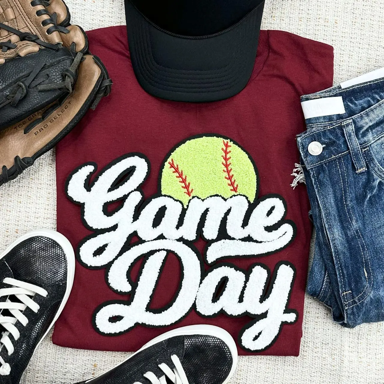 Softball White Game Day Chenille Patch