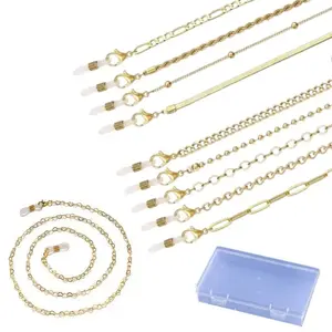 10Pcs Gold Link Eyeglass Chains, Multifunctional Neck Hanging Glasses Retainer Lanyard, Fashion Eyewear Holder Strap Can Be Used As Mask Chain Universal Accessory for Men Women Daily Wear