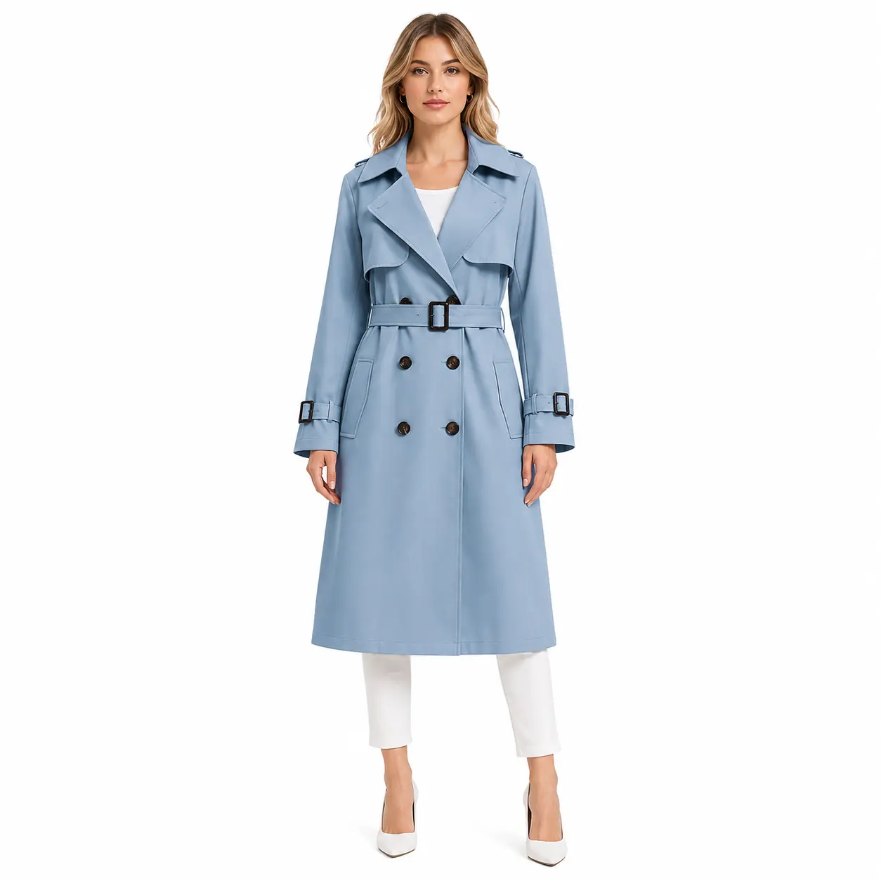 Women’s Korean Style Double Breasted Slim Cut Lapel Long Trench Coat - Commuting Business Casual Long Sleeve Windbreaker with Pockets, Multi-Size S-3X (Incl. 2XL) Outerwear Elegant Womenswear Everyday Longline Purple Solid, Long Coat, Trench Jacket