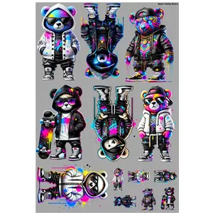 Neon Teddy Bears Premade Gang Sheet 24.5" X 36" DTF transfer Gang Sheet